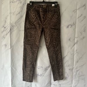 WHBM - ZEBRA PRINT THE SKINNY CROP ANKLE JEANS ZIPPER DETAIL BROWN SIZE 2 NWT